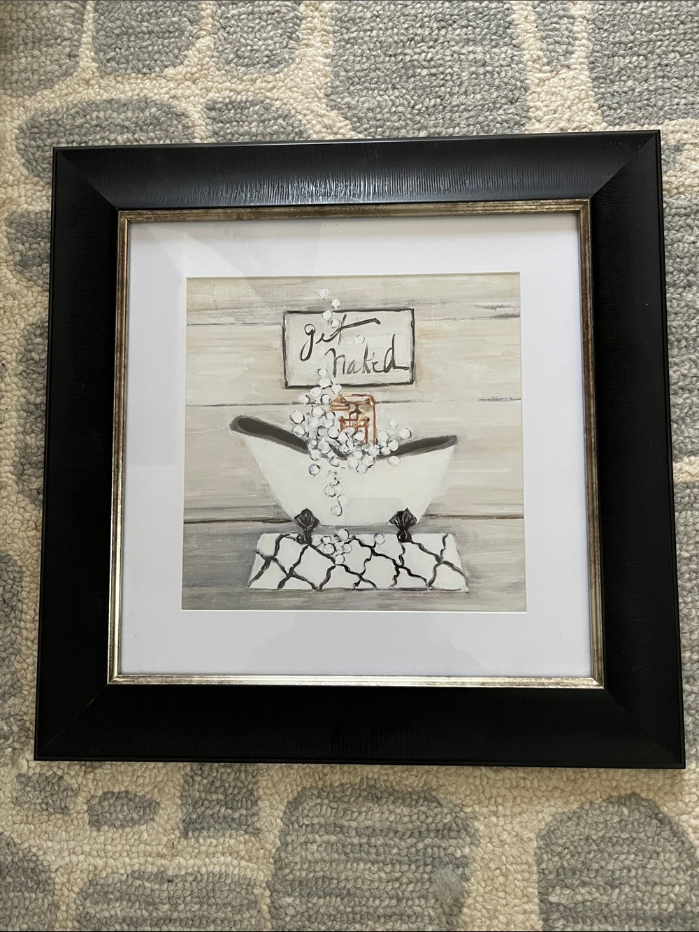 Framed Neutral Tub Artwork - Black Frame, White Mat